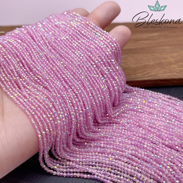2 мм Бусины стекло ярко-розовое с переливом алмазная огранка