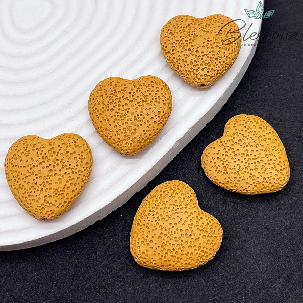 Бусина сердце Лава Вулканическая горчичное 29 мм