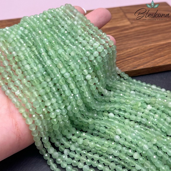 Кошачий глаз светло-зеленый микроогранка (имитация) 4 мм