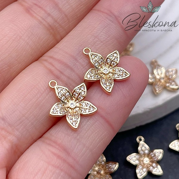 13,5*12,4 мм Цвет золото, Подвеска цветок цирконы