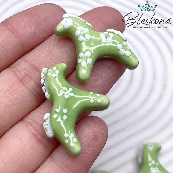 22*27 мм Керамика бусина Дымковская лошадка зеленая