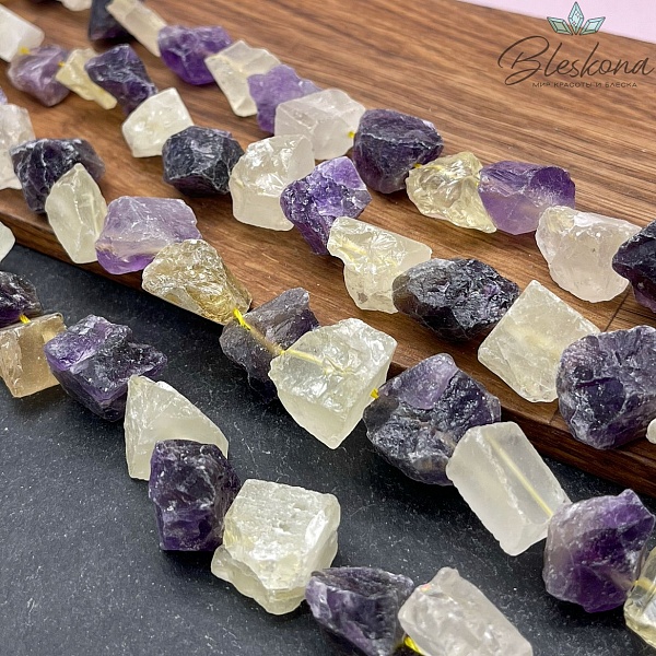 Микс куски аметист, цитрин без обработки (15-23)*(15-20)