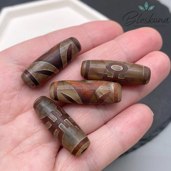 Бусина Дзи Большой человек (Аристократ) серо-коричневый бочонок 30*11 мм