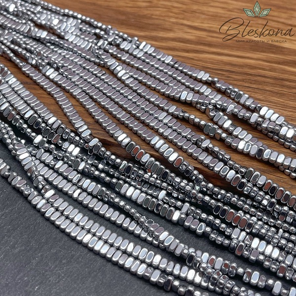 2*4 мм Гематин плоский прямоугольник, темное серебро, имитация