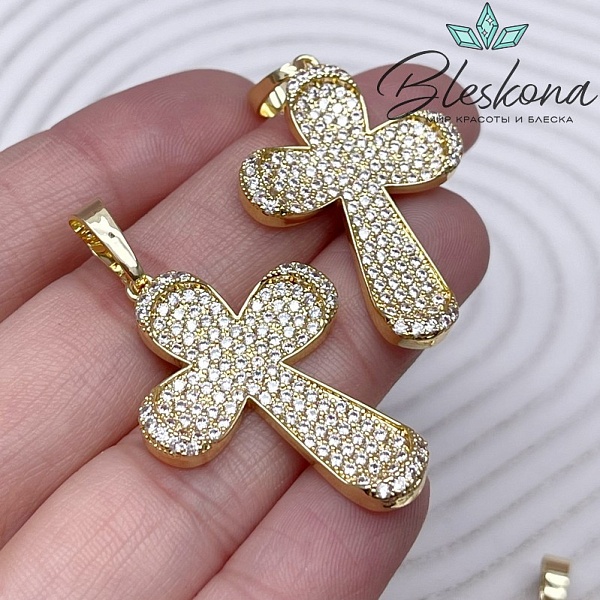 34,6*24 мм Цвет золото, Подвеска крест цирконы