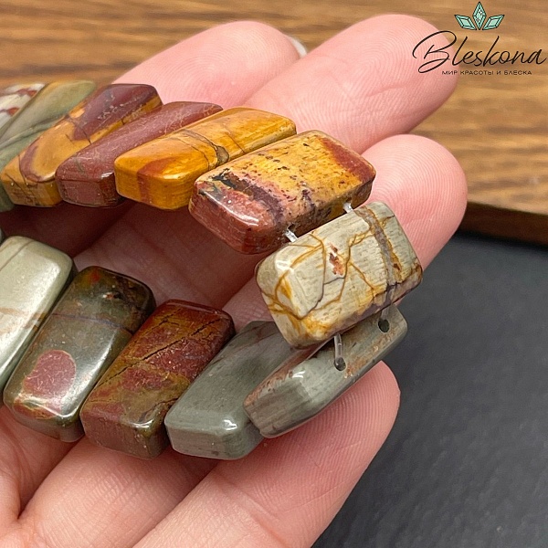 Яшма Picasso прямоугольник с двумя отверстиями 20*10 мм