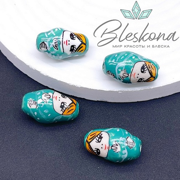 23*14 мм Керамика бусина матрёшка бирюзовая