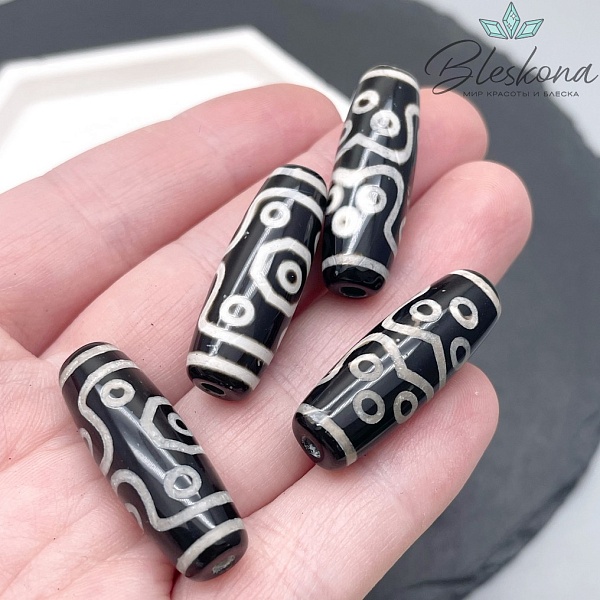 Бусина Дзи 11 глаз черно-белый бочонок 30*11 мм