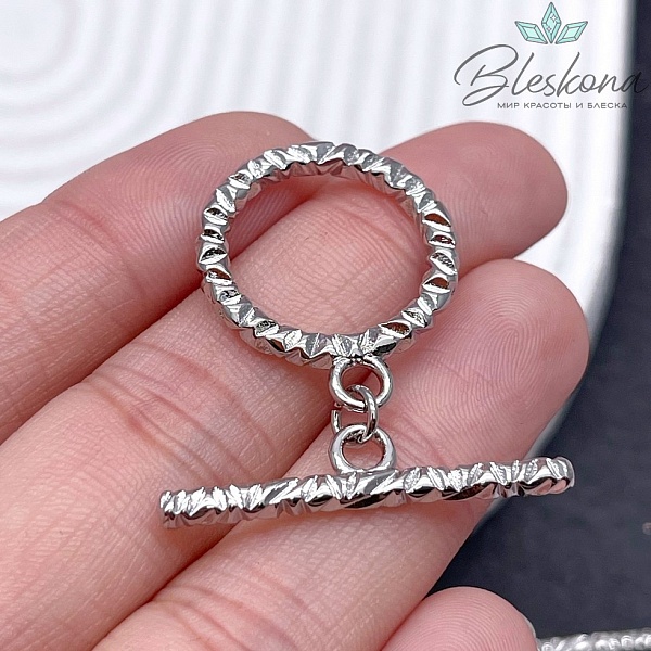 Замок Тогл круг резной  Цвет серебро 21мм 