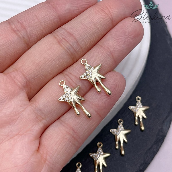 20,7*11,7 мм, Цвет золото, Подвеска звезда с каплями цирконы