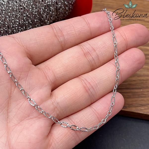 Цепь №72 цвет серебро, овал резной 4,6*2,4 мм