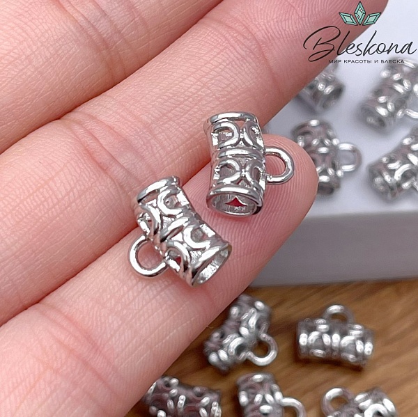 11,5*10 мм Цвет серебро, Бейл широкий узор неразъемное кольцо