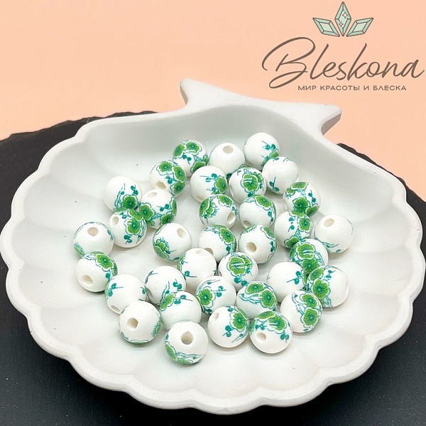 10 мм Керамика Бусина роспись гжель №24 (штучно)