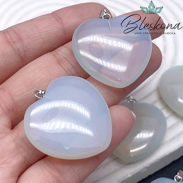 26*25 мм Цвет серебро, Подвеска Сердце пухлое Лунный камень (имитация)