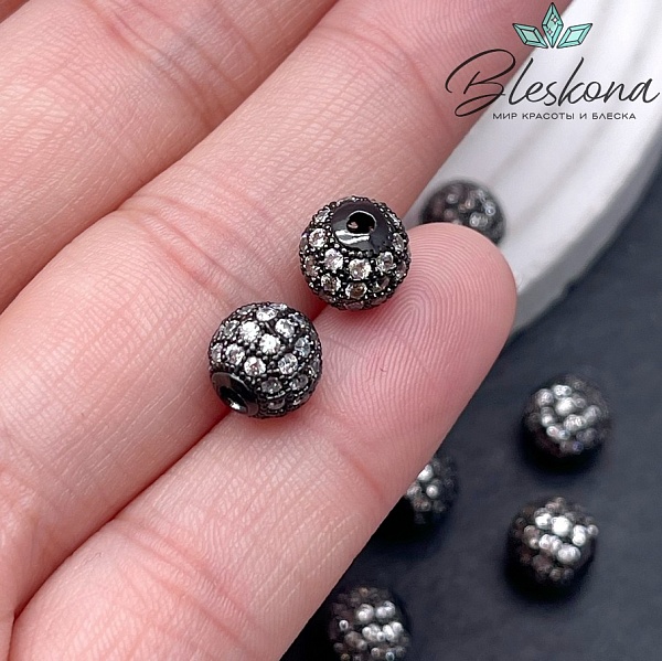8 мм Бусина с цирконами, цвет черный