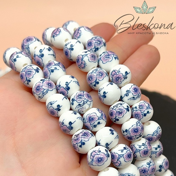 10 мм Керамика Бусина роспись гжель №27