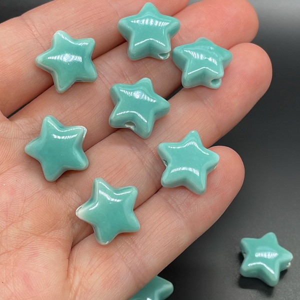 14 мм Бусина звезда, керамика цвет бирюзовый