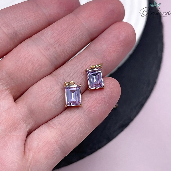 8*5 мм, Цвет золото, Подвеска прямоугольник фиолетовый циркон