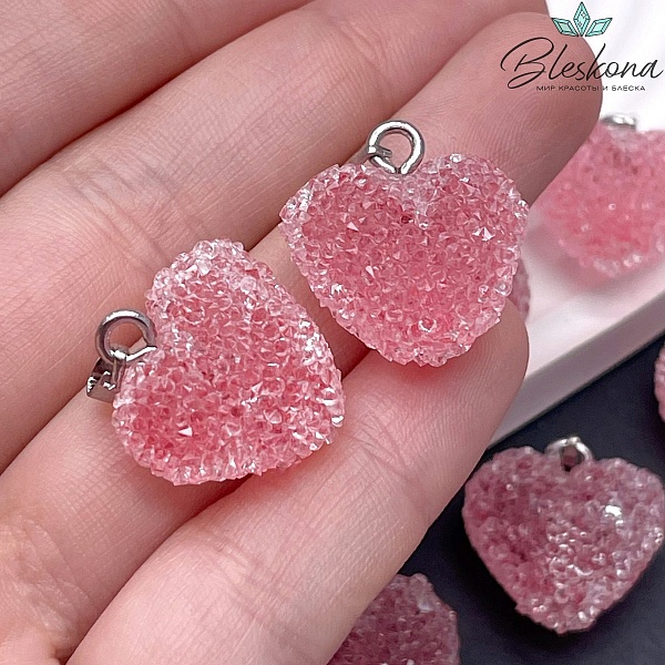 19*20 мм, Цвет серебро, Подвеска мармеладное сердце малиновое