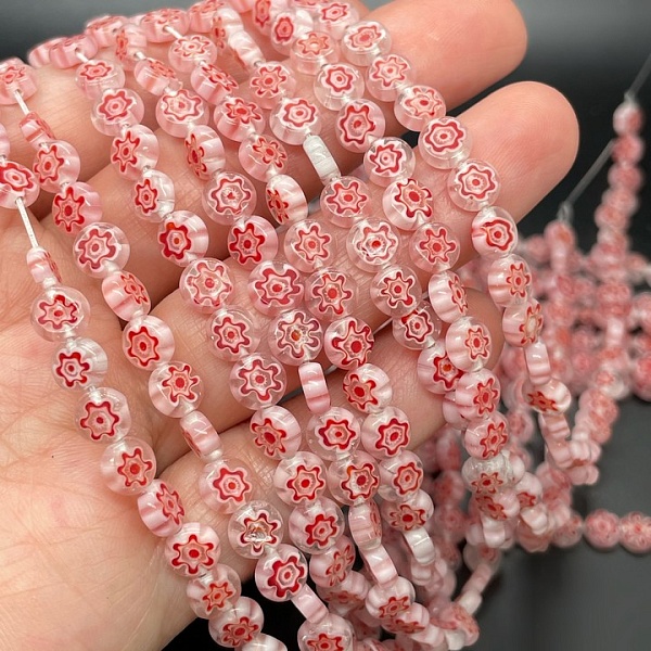 Муранское стекло розовое круг цветок  6 мм