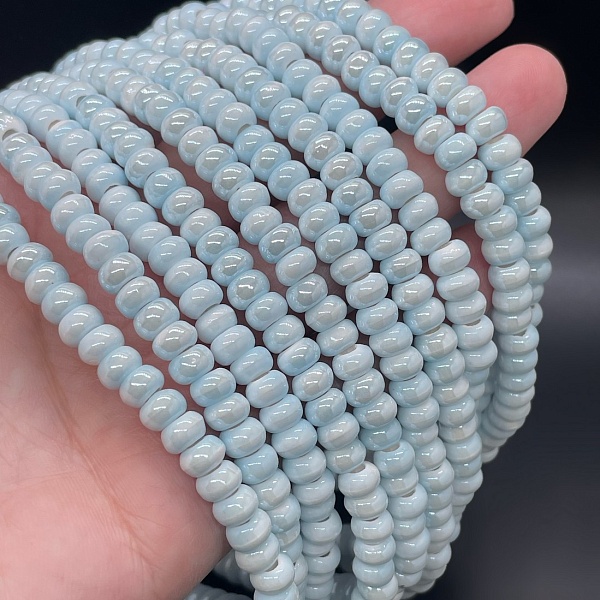 6*4 мм Бусина-разделитель, керамика цвет голубой