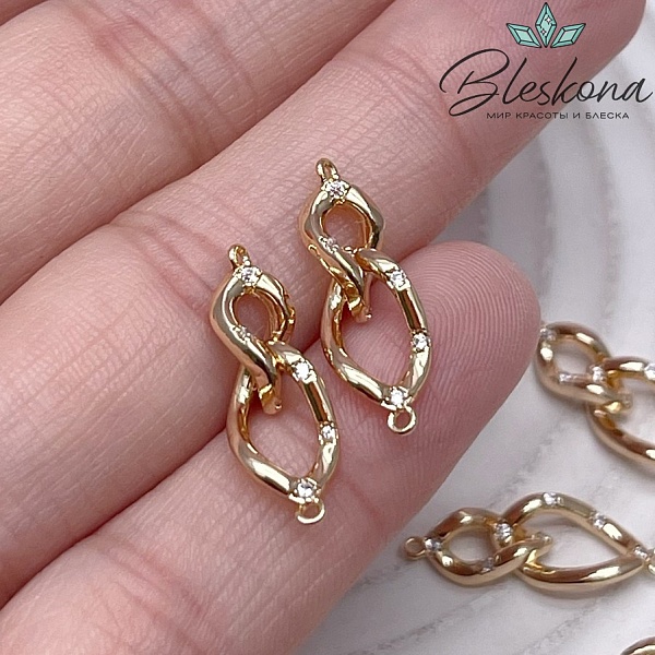 21*7 мм Цвет золото, Коннектор с цирконами 
