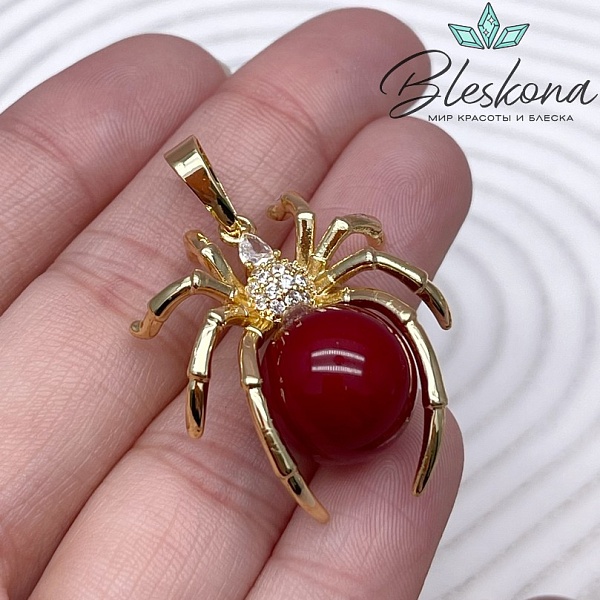 31*26 мм Цвет золото, Подвеска Паук красный с цирконами