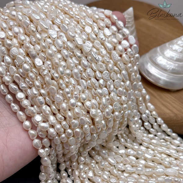 Жемчуг барочный рис белый 4,5-6 мм 