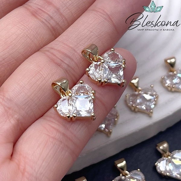 12,7*11,8 мм Цвет золото, Подвеска Сердце цирконы 