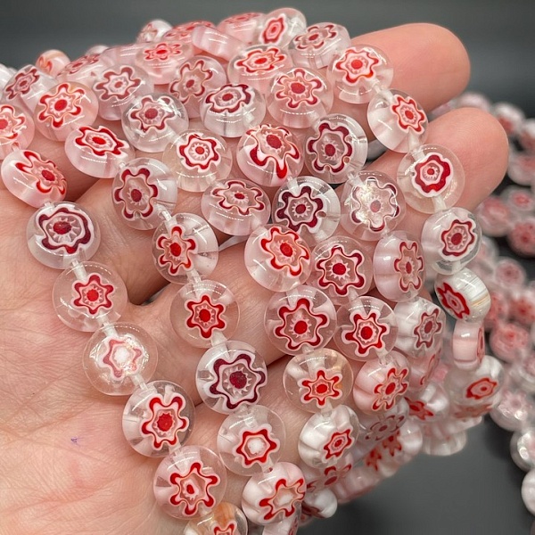 Муранское стекло розовое круг цветок  10 мм