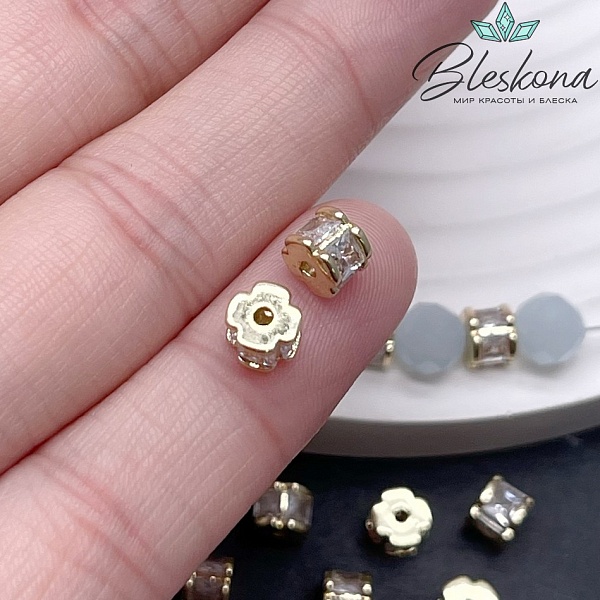 4*5 мм, цвет золото, Бусина - разделитель цирконы