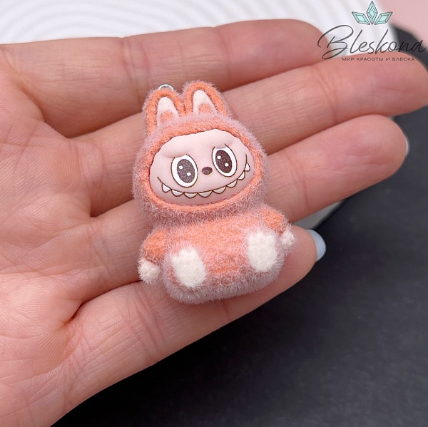 30*40 мм Цвет серебро, Подвеска игрушка-монстрик Лабубу персиковый 