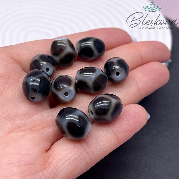 Бусина Дзи Черепаха черно-белый бочонок 12*14 мм