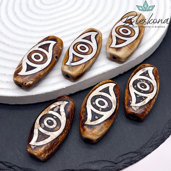 Бусина Дзи 2 глаза Феникса коричневая матовая 39*20 мм