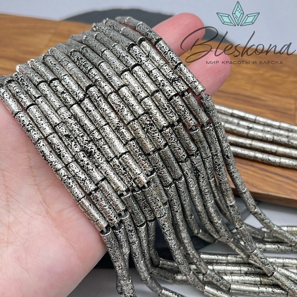 13*4 мм Гематин имитация, пористый, цвет темное серебро, трубочки