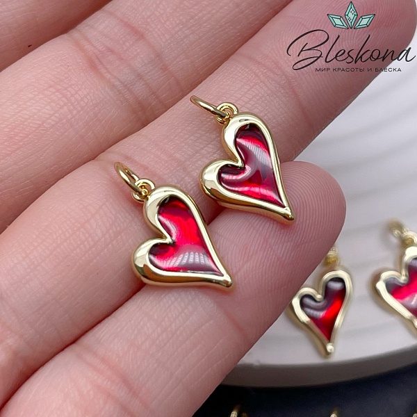 16,4*11,3 мм Цвет золото, Подвеска Сердце бордовая эпоксидная смола