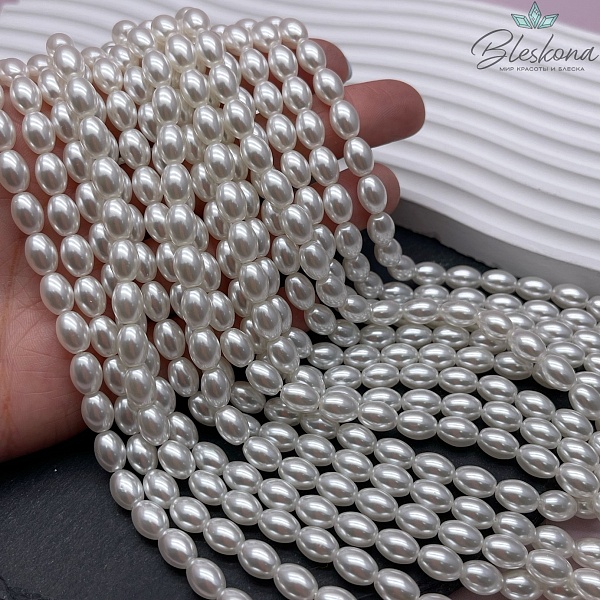 Жемчуг Майорка белая рис 6*8 мм