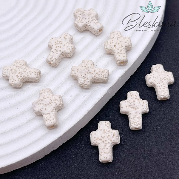 Лава Вулканическая Бусина крест бежевый 17*13 мм