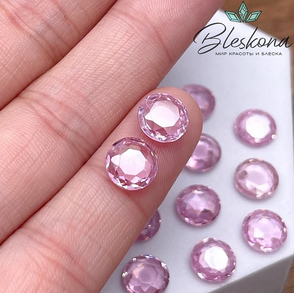 8 мм, Подвеска Циркон круг розовый (кубический цирконий, фианит) 