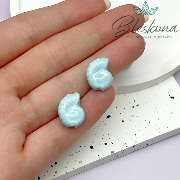 15*12 мм Бусина Аммонит, керамика цвет голубой