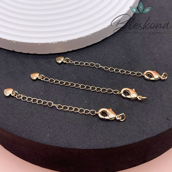 12 мм Цвет золото, Замок округлый с цепочкой сердце