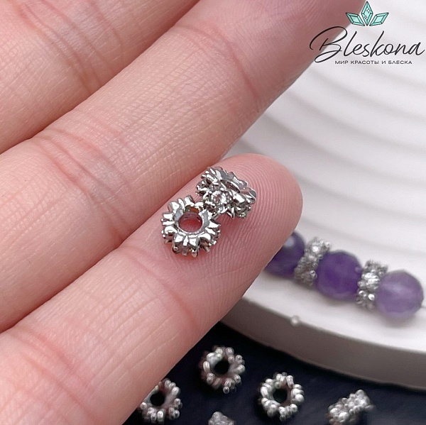 6*2,7 мм Цвет серебро, Бусина-разделитель с цирконами 