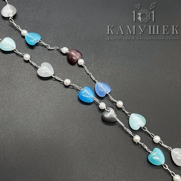 Цепь №168 цвет серебро, сердце 6*6 мм 20 см