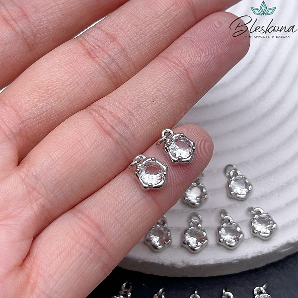 9,3*7 мм Цвет серебро, Подвеска фриформ белый циркон