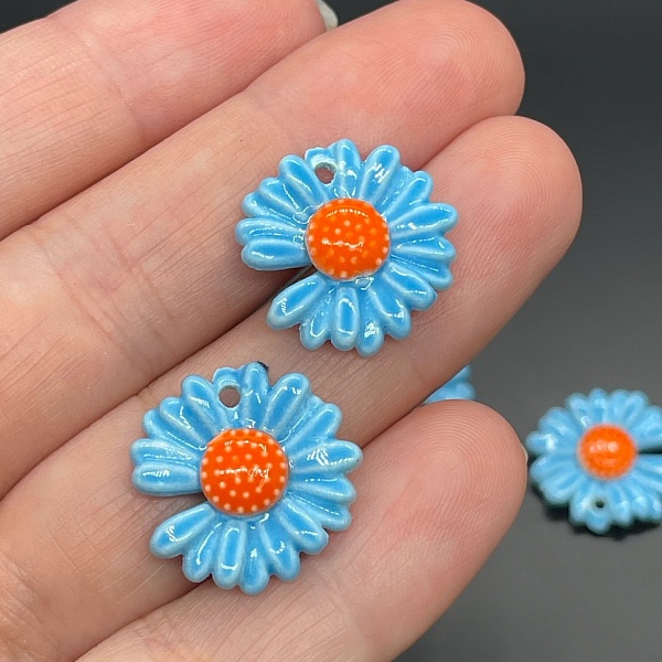 18мм, Подвеска Ромашка, цвет синий центр оранжевый