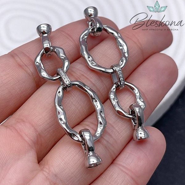 50*16,5 мм Цвет серебро, Замок Двойной овал цирконы с концевиками