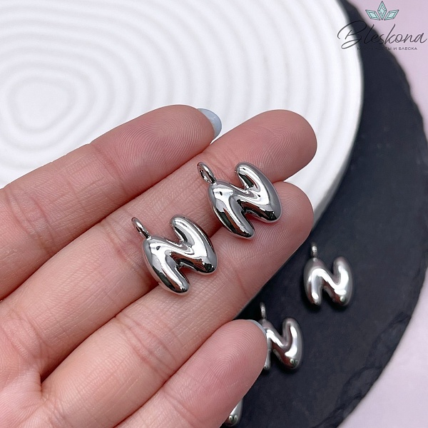 18 мм, Цвет серебро, Буква объемная N