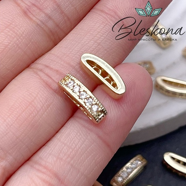 13*3,5 мм Цвет золото, Бусина-разделитель 2 ряда цирконы