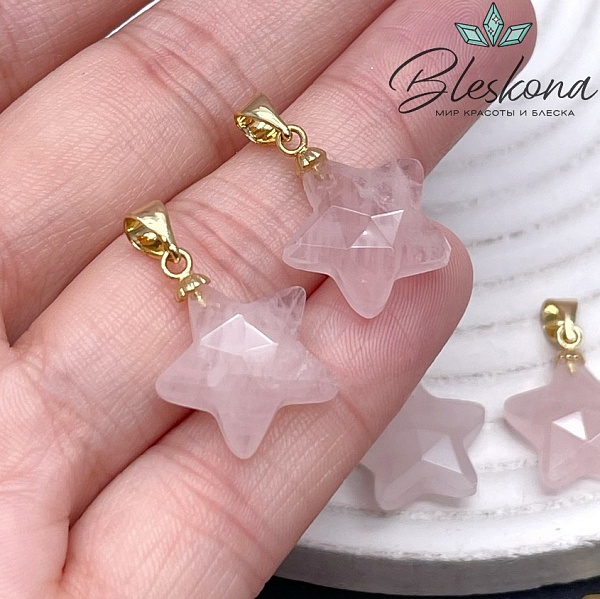 15,5мм, цвет золото ,Подвеска звезда Розовый кварц