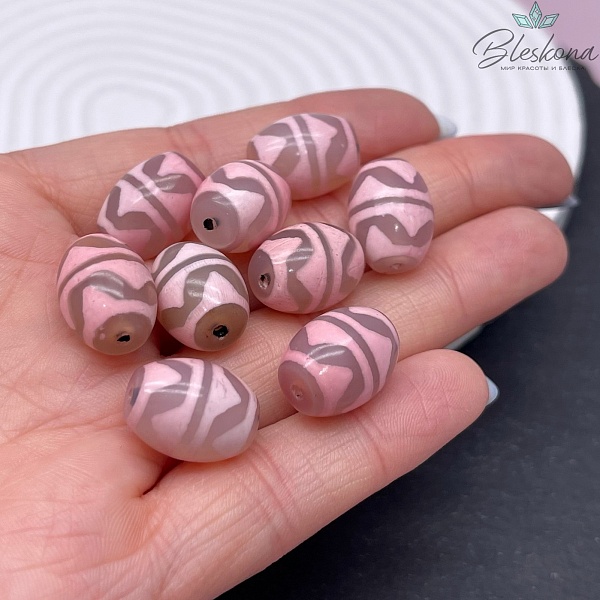 Бусина Дзи 2-й Тигриный клык розовый бочонок 16*12 мм